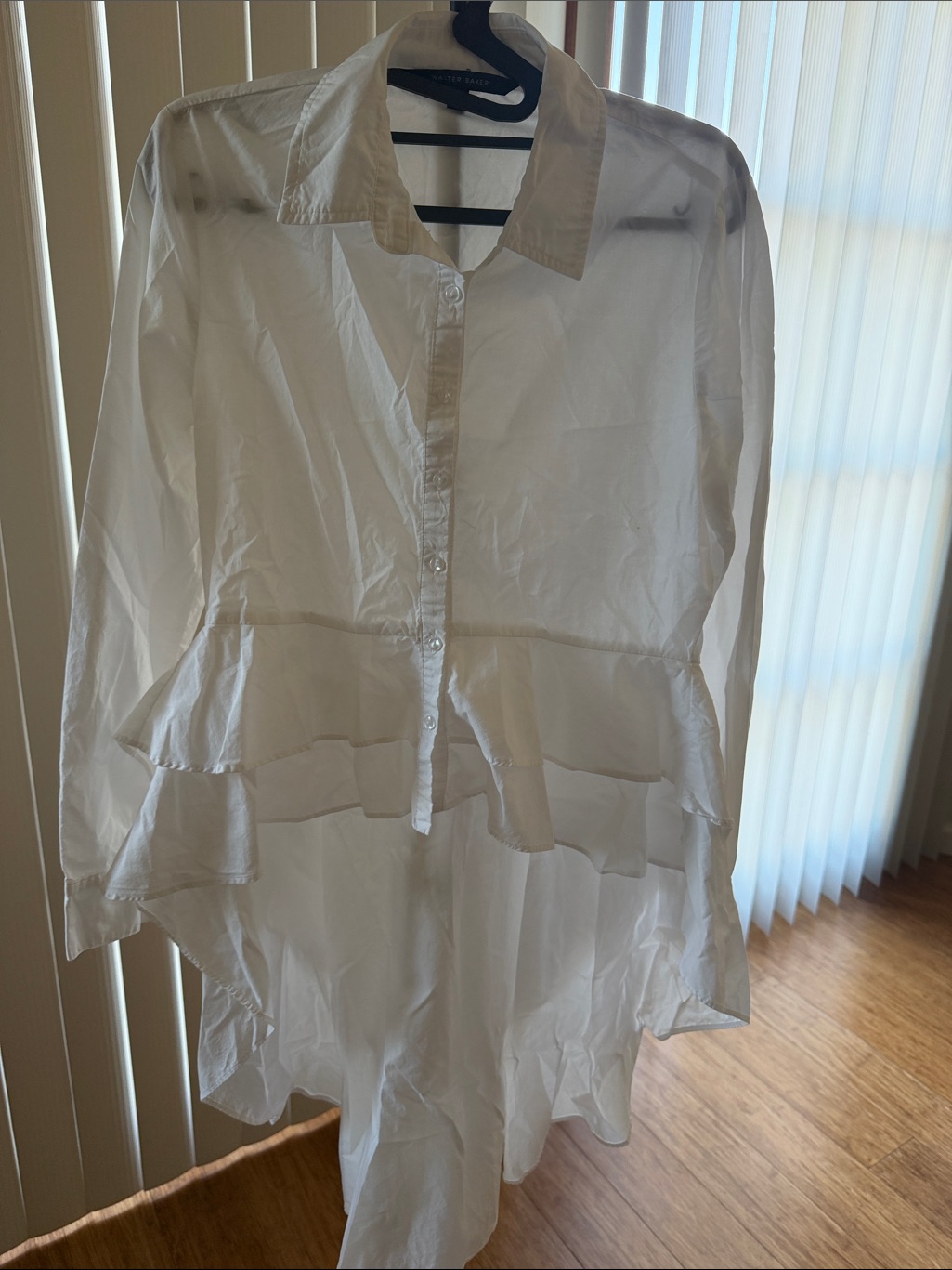 Walter Baker White Ruffle-Tier Button-Down Blouse